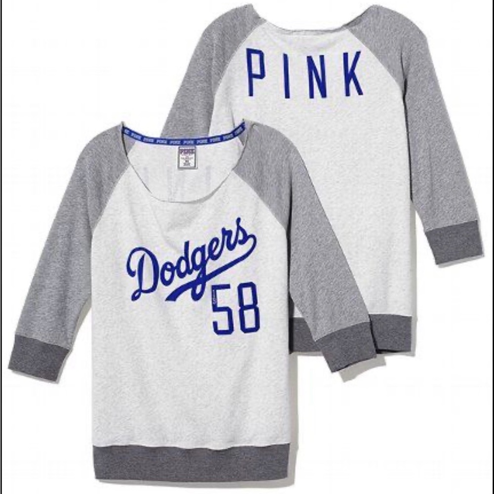 PINK Victoria's Secret Gray and Blue Off-the-Shoulder dodger Sweater